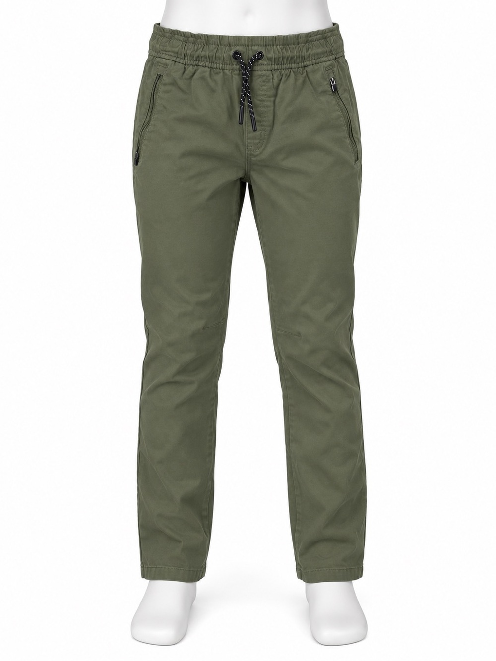 Boys Olive Green Pull-On Utility Pants Size 14 Stretch Zip Pockets